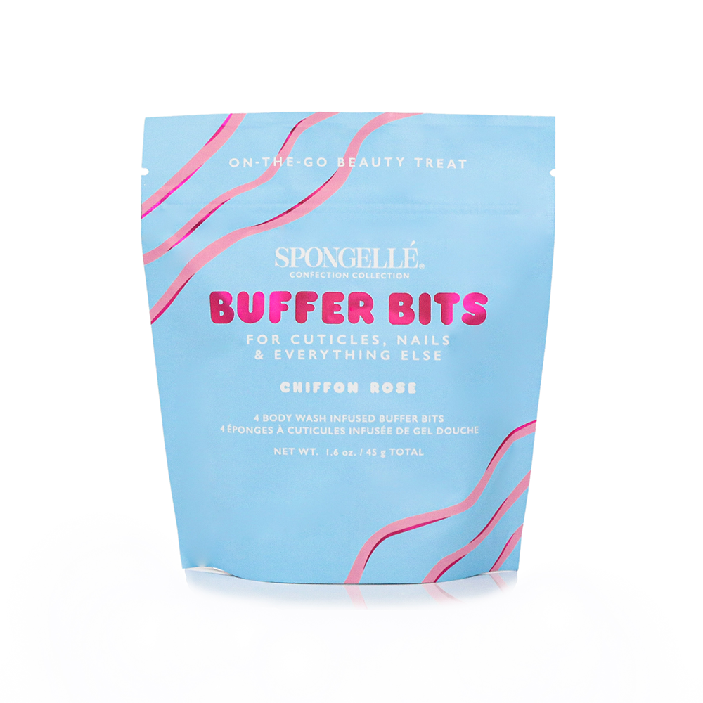 Spongellé Chiffon Rose Pedi Buffer with confection buffer bits for gentle, exfoliating foot care.