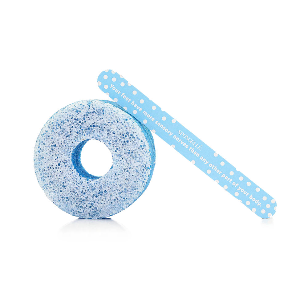 Spongellé PediPOP! Cotton Candy Pedi Buffer and Nail File for smooth, soft feet and nails, with colorful cotton candy design.
