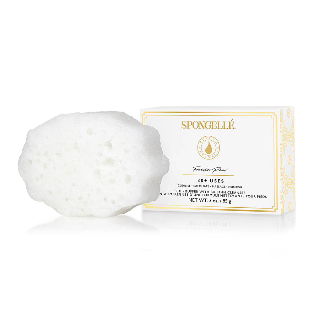 Spongellé Freesia Pear Pedi Buffer for gentle exfoliation and smooth skin in a floral-scented design
