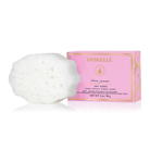 Spongellé French Lavender Pedi Buffer showing a textured pink foot scrubber for gentle exfoliation.