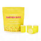 Spongellé Jasmine Brûlée Pedi Buffer Bits for gentle foot exfoliation with jasmine scent and textured buffer surface.