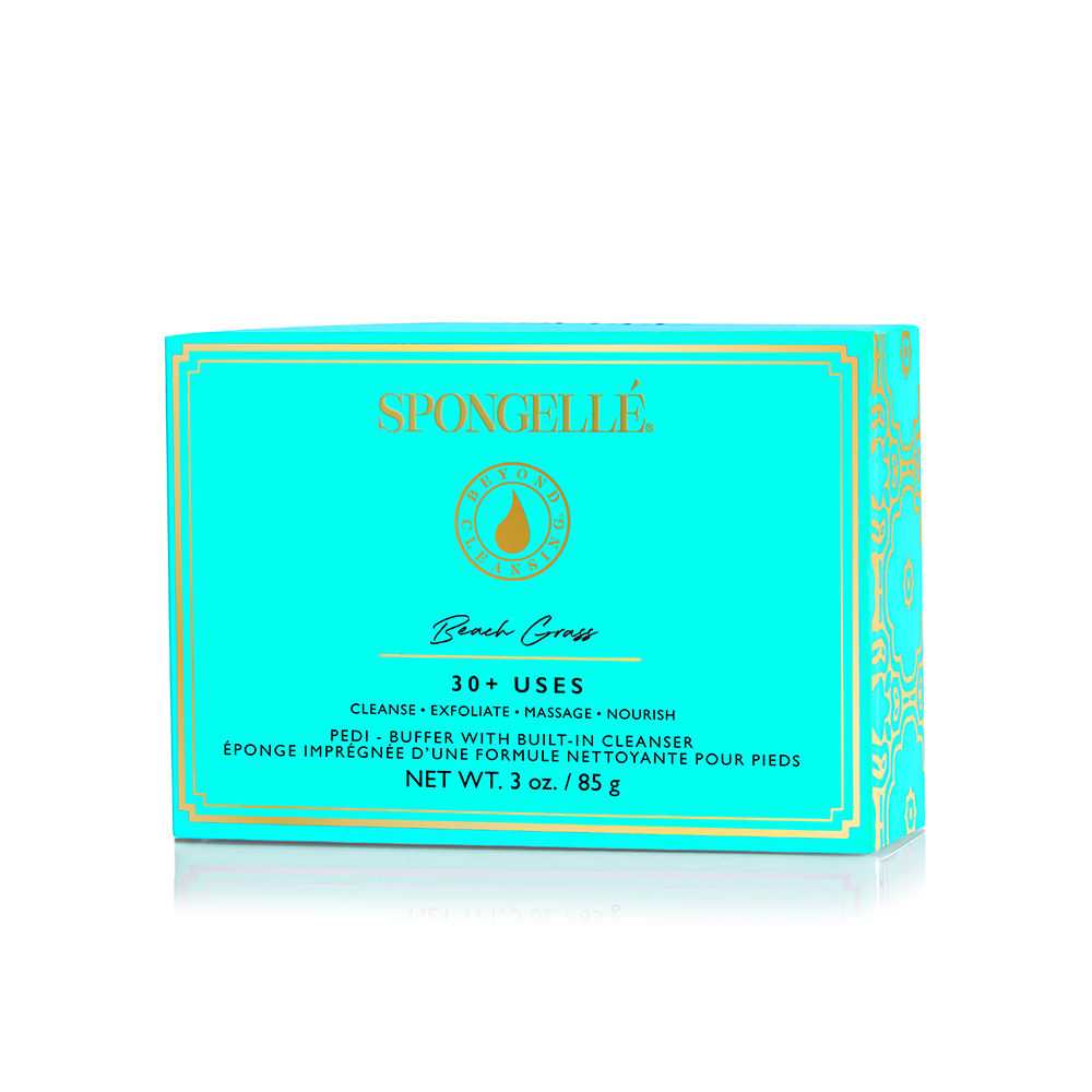 Assorted Spongellé Pedi Buffer pack featuring colorful, textured buffers for foot exfoliation and skincare.