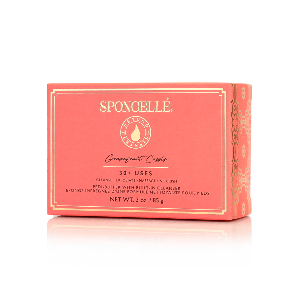Assorted pack of Spongellé Pedi Buffer sponges for foot exfoliation and smoothing, featuring colorful textured surfaces.