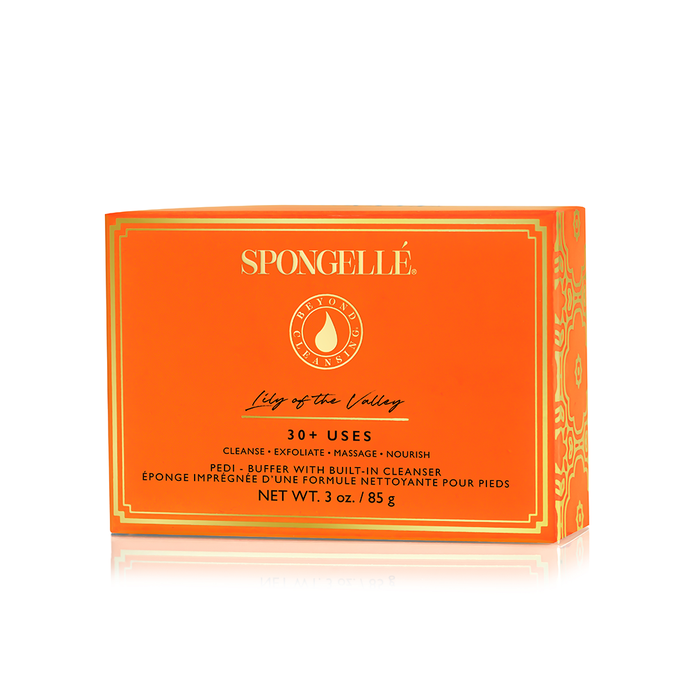 Assorted pack of Spongellé Pedi Buffer buffers for foot exfoliation, featuring colorful, textured surfaces for smooth skin.