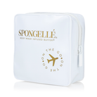 White Spongellé travel case with a compact, protective design for storing toiletries and travel essentials.