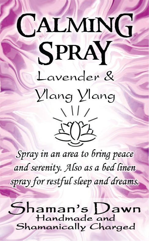 Shamans Dawn calming spray bottle with mist spray nozzle, designed for relaxation and stress relief.