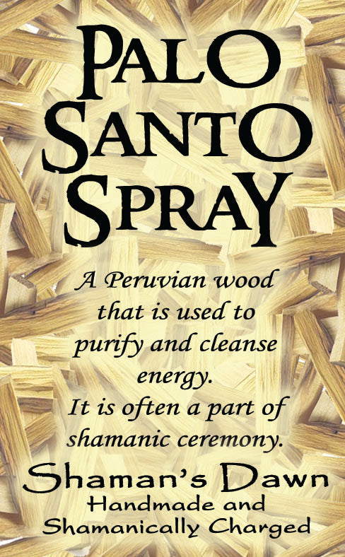 Shamans Dawn Palo Santo Spray bottle with spray nozzle, featuring natural Palo Santo scent for cleansing and aroma purposes.