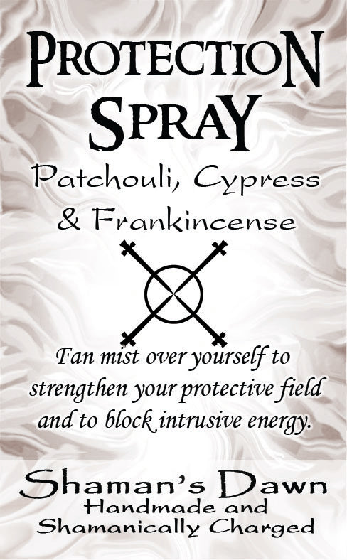 Shamans Dawn Protection Spray bottle with spray nozzle, designed for skin or fabric protection applications.