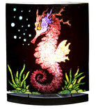 Starborn Creations seahorse table lamp with seaweed and gemstone motifs, LED bulb, dimmer switch, and plug.