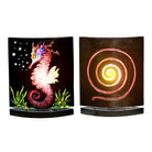 Starborn Creations seahorse table lamp with seaweed motif and gemstones, LED bulb, on dimmer plug, decorative home lighting.