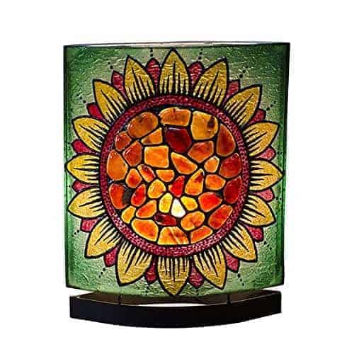 Starborn Sumatra Amber Sunflower Table Lamp with LED bulb, featuring a sunflower design and warm amber glow.