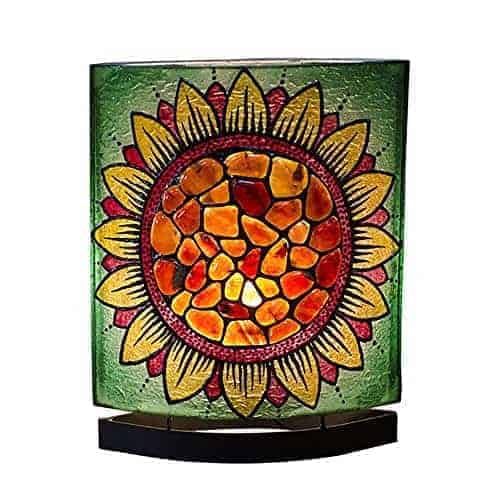 Starborn Sumatra Amber Sunflower Table Lamp with LED bulb, featuring a floral design and warm amber color by Starborn Creations.