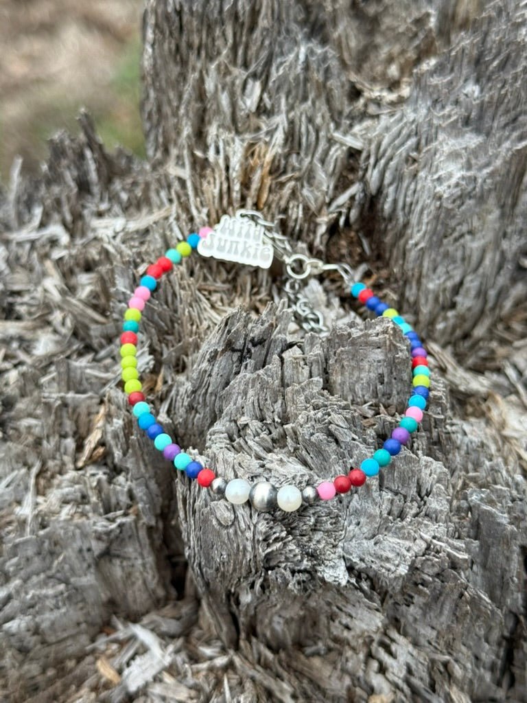 Sterling silver prism and pearl bracelet by Wild Junkie featuring a sleek silver design with elegant pearl accents.
