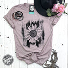 Sunflower with brush strokes design on The Graphic Tee SS graphic crewneck shirt, showcasing vibrant floral artwork.