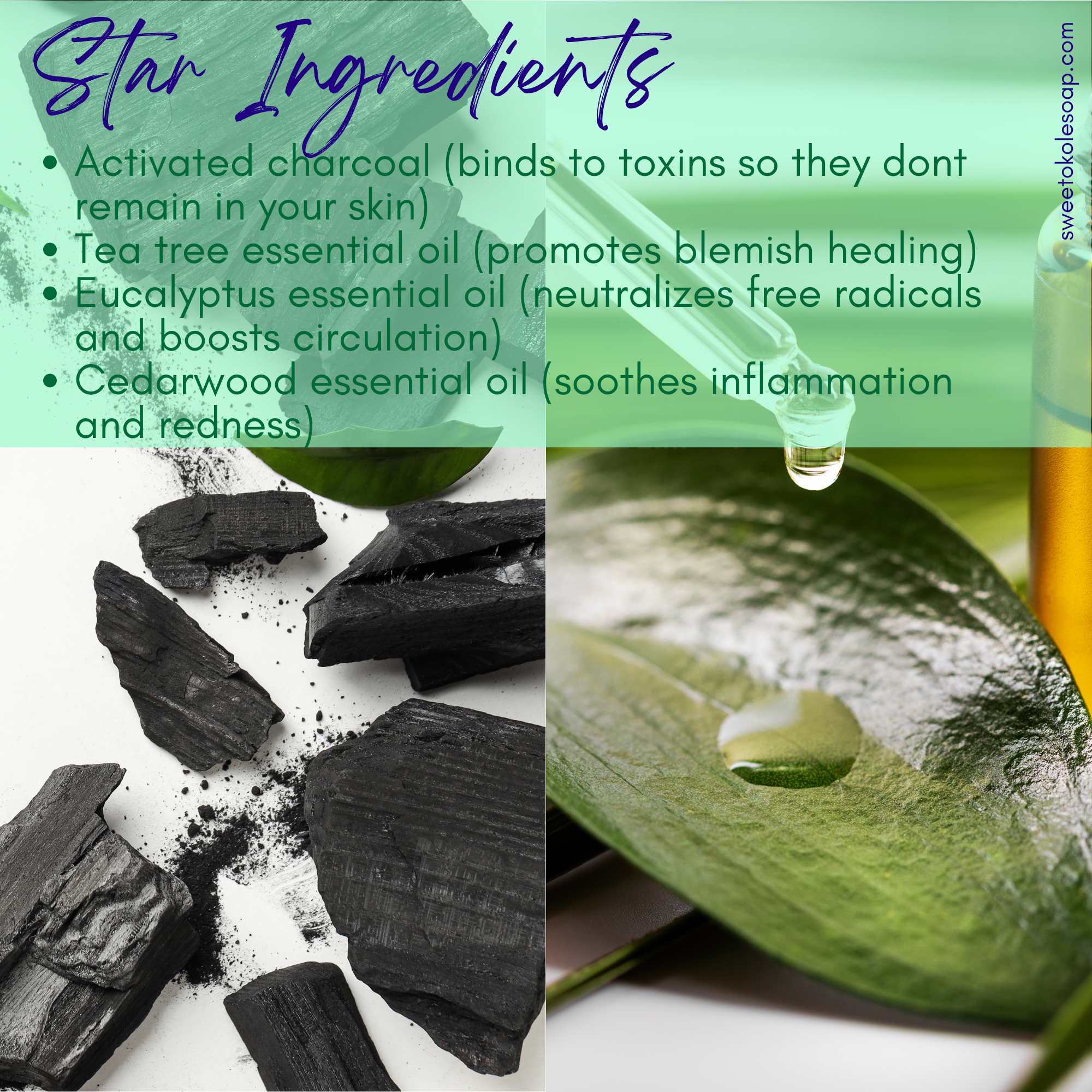 Charcoal and tea tree soap bar by Sweet ʻŌkole Soap, microbiome-friendly cleanser for clear, healthy skin.
