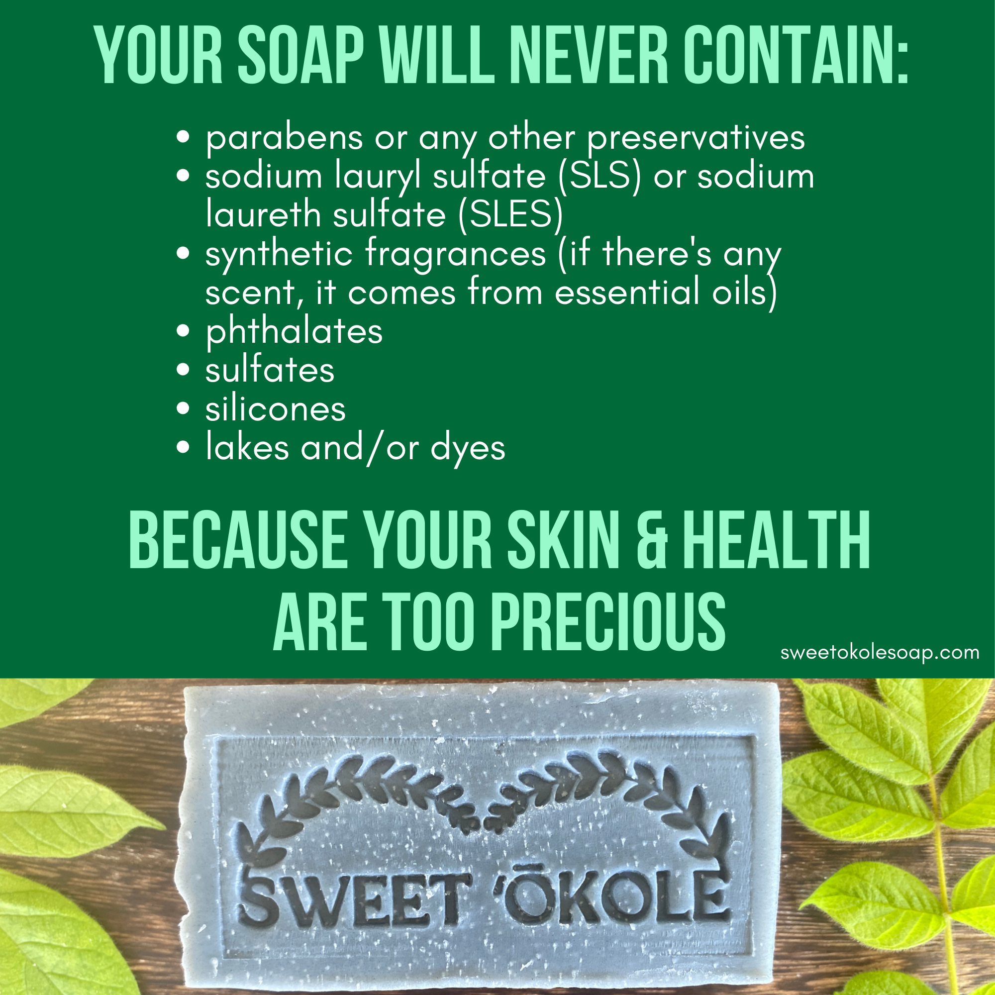 Charcoal and tea tree soap bar by Sweet ʻŌkole, microbiome-friendly cleanser for clear, balanced skin, shown in a natural setting.