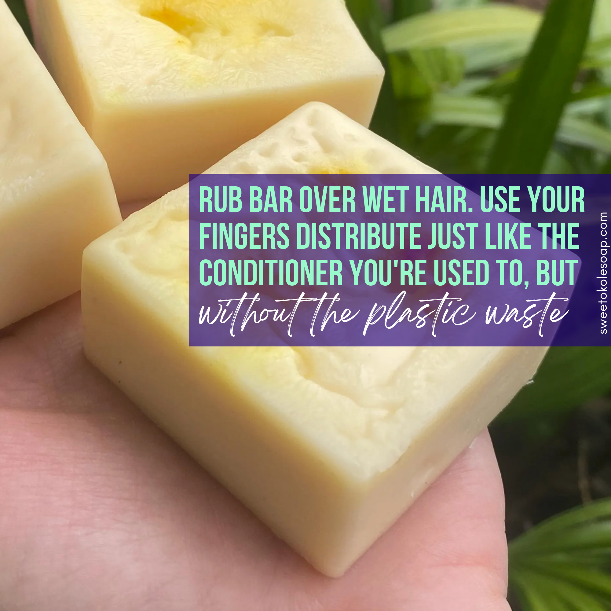 Essential Oil Conditioner Bar by Sweet ʻŌkole Soap featuring citrus, patchouli, turmeric, and Olena for nourishing hair care.