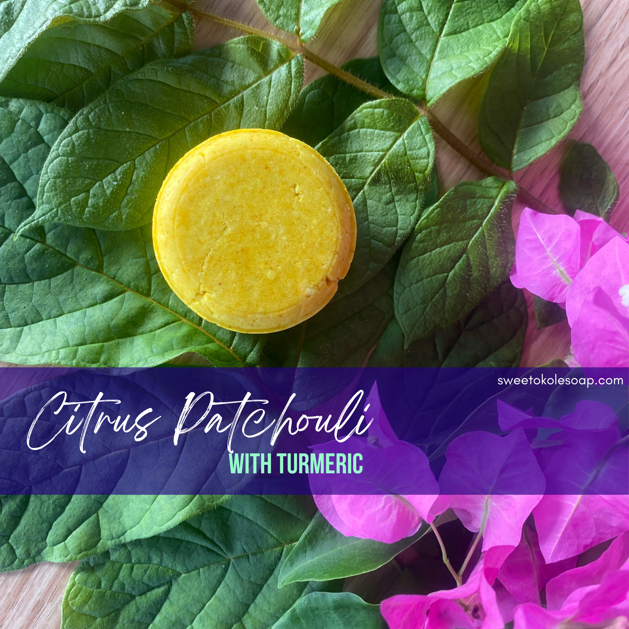 Essential Oil Shampoo Bar by Sweet ʻŌkole Soap featuring citrus, patchouli, turmeric, and olena for natural hair care.