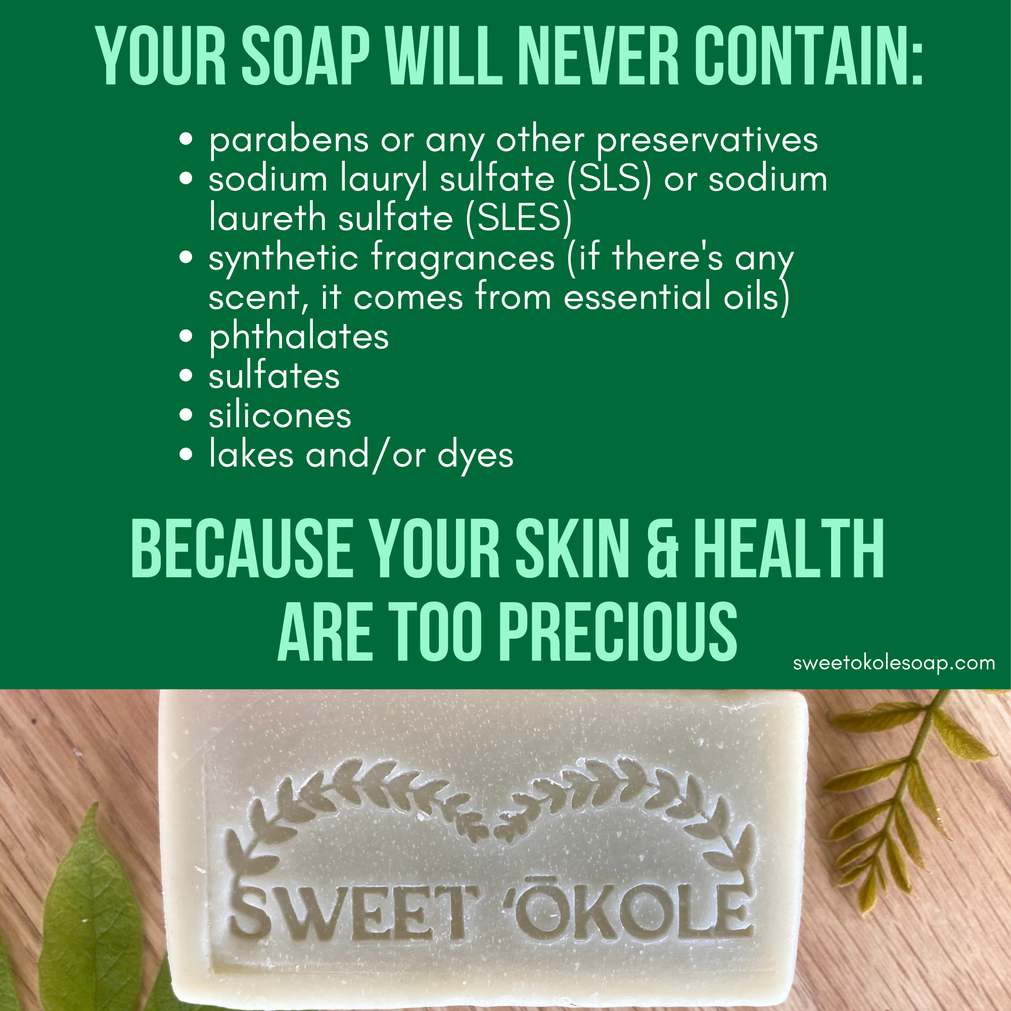 Green clay and rosemary peppermint soap bar by Sweet ʻŌkole Soap with crisp scent, vegan and natural skincare product.