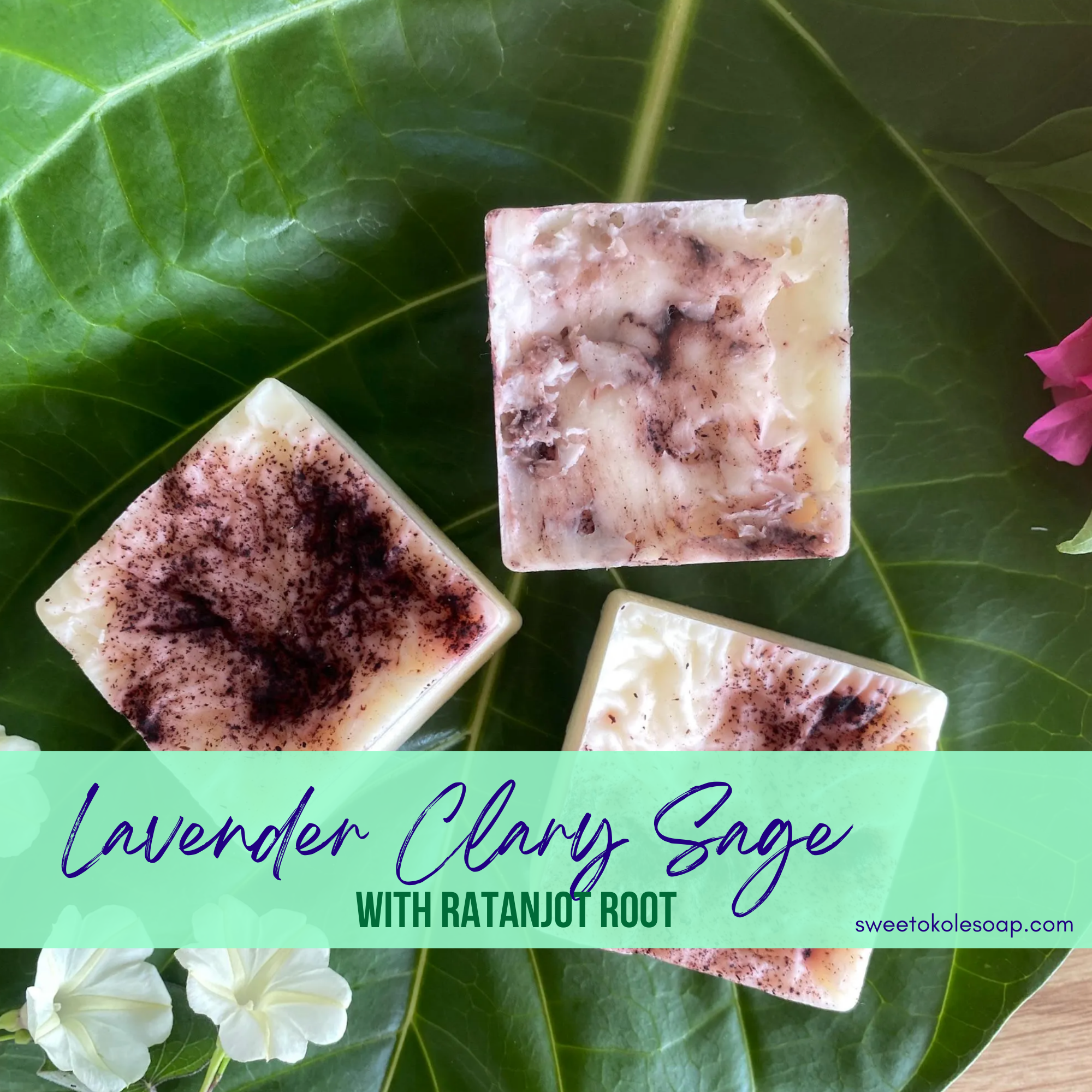 Lavender Clary Sage solid conditioner bar with Argan Oil by Sweet ʻŌkole Soap, showing the natural conditioner bar in a close-up image.