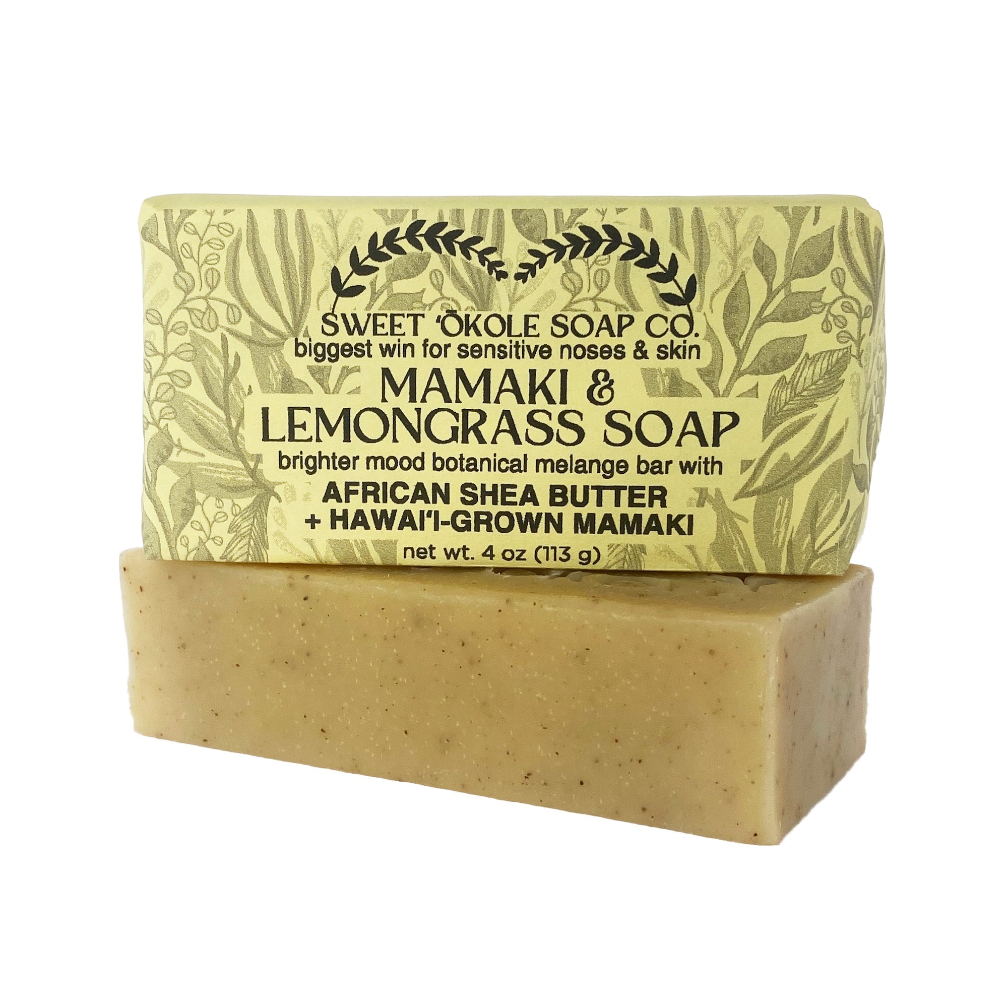 Vegan Mamaki Lemongrass Soap bar from Sweet ʻŌkole Soap, palm-free and natural with fresh lemongrass scent