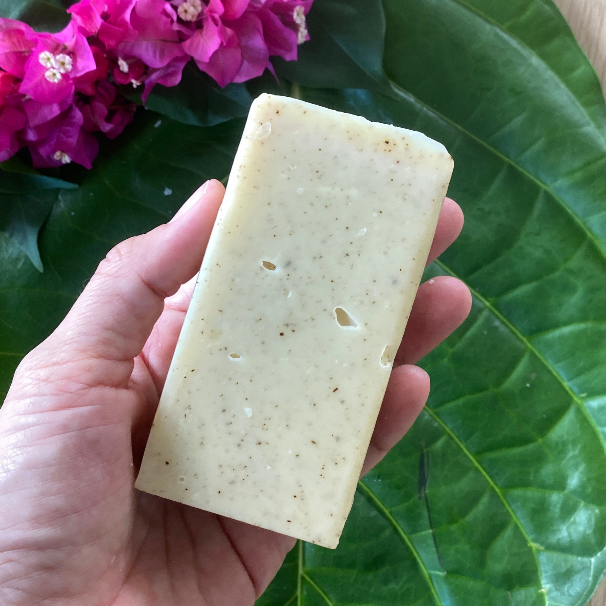 Mamaki Lemongrass Soap by Sweet ʻŌkole Soap, vegan palm-free bar with fresh lemongrass scent, shown in a natural setting