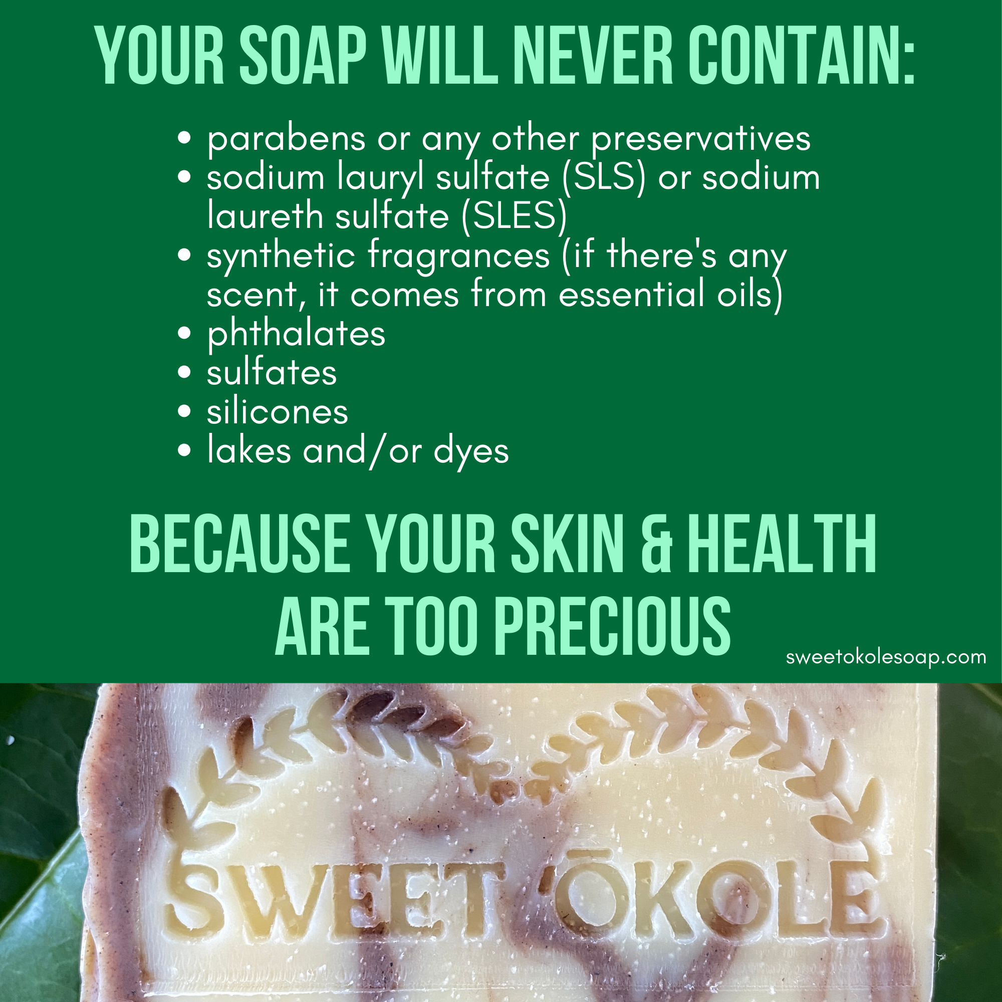 Neem Bark and Patchouli Soap with Shea Butter by Sweet ʻŌkole Soap, showing a natural soap bar with herbal ingredients.