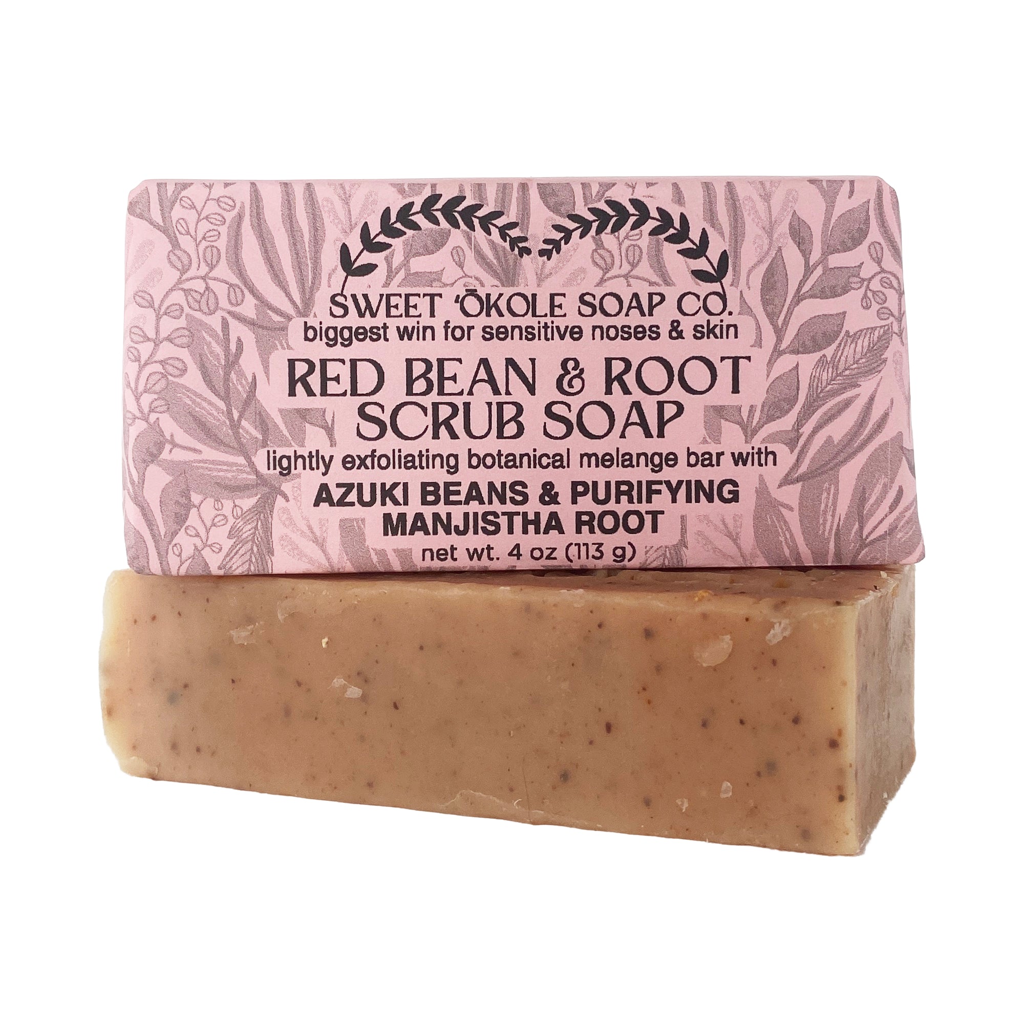 Red Bean & Root Soap by Sweet ʻŌkole Soap, zero waste exfoliant scrub bar with natural ingredients and gentle texture.