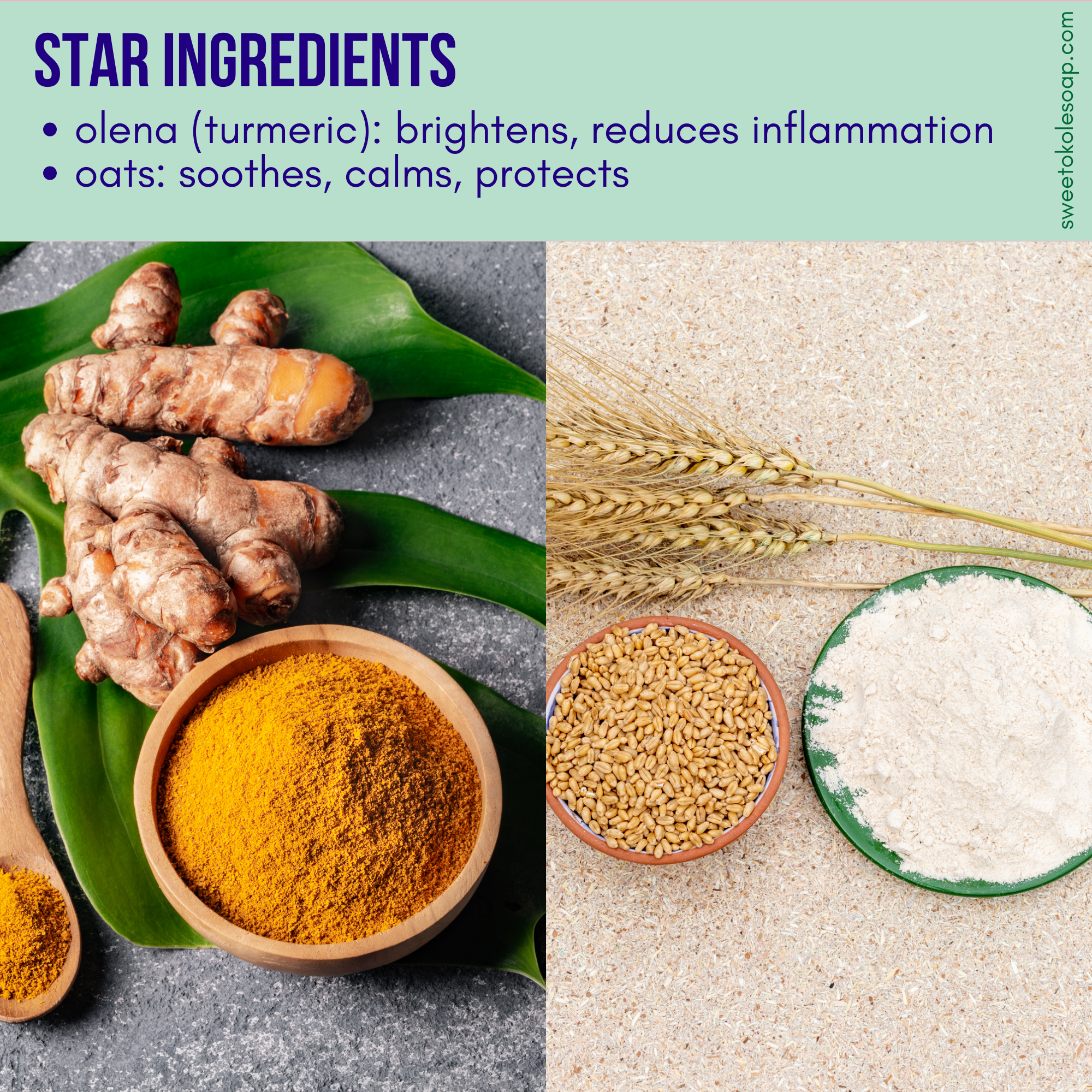 Sweet ʻŌkole Soap turmeric sensitive skin soap bar with oats and olena, gentle complexion cleansing for sensitive skin.
