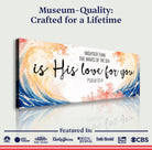 Canvas wall art featuring Psalm 93:4 "Mightier Than the Waves of the Sea" faith sign by Tailored Canvases.