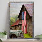 America Country Barn Canvas Wall Art by Tailored Canvases showing a rustic barn scene on a framed canvas wall decor piece.