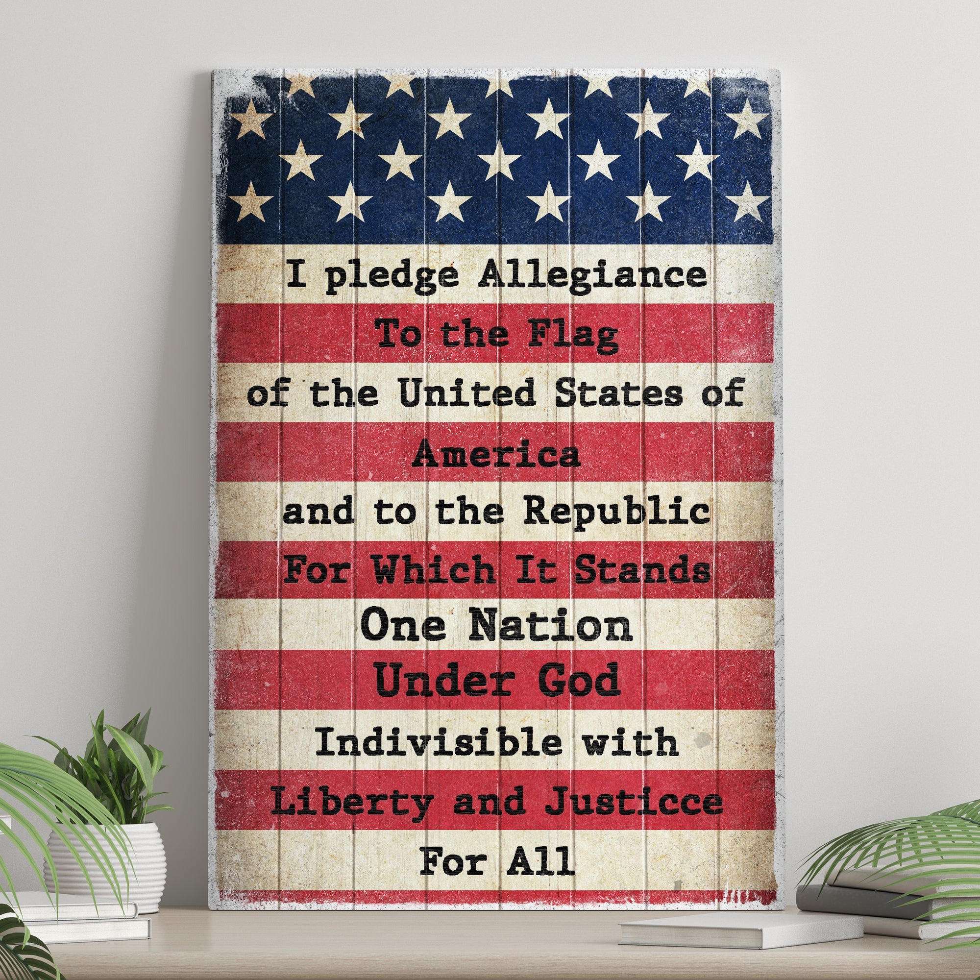 Canvas American Pledge Allegiance sign by Tailored Canvases, featuring patriotic design on a durable wall art piece.