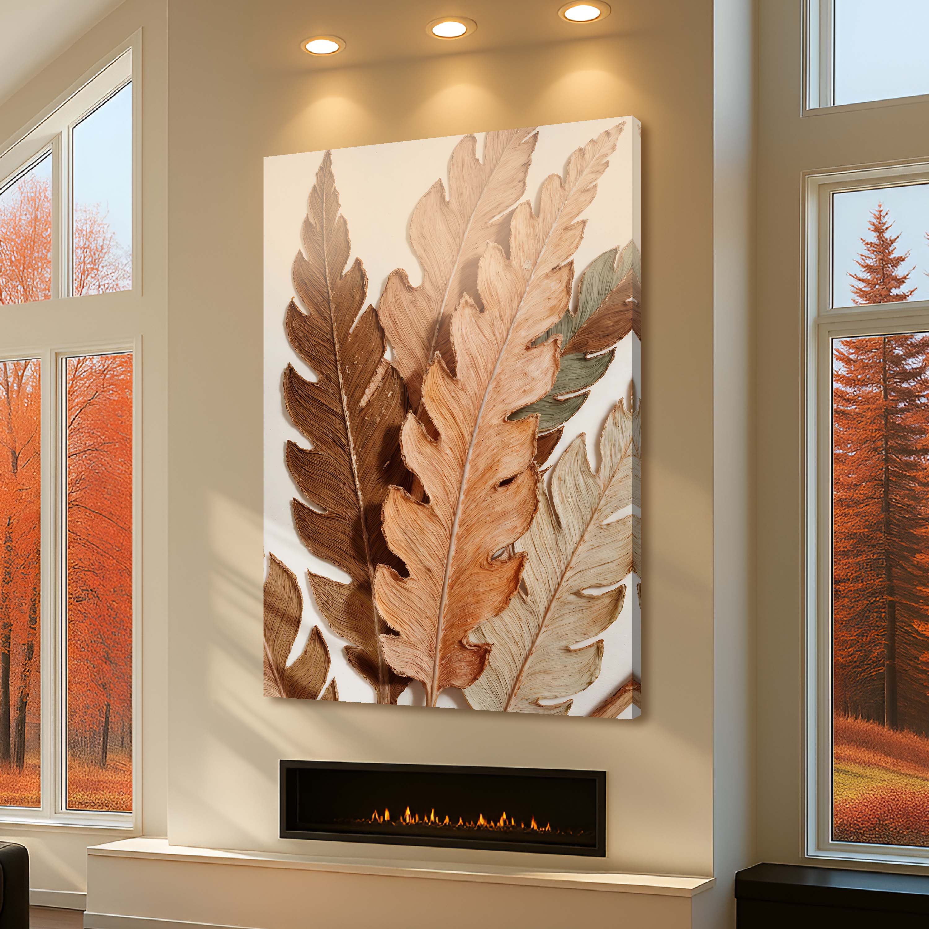 Abstract autumn leaves wall art on canvas by Tailored Canvases, featuring warm-toned fall foliage in a natural, artistic design.