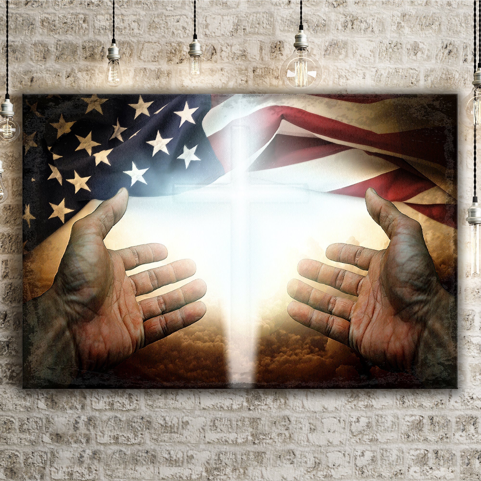American Faith canvas wall art by Tailored Canvases featuring patriotic imagery on a high-quality framed canvas.