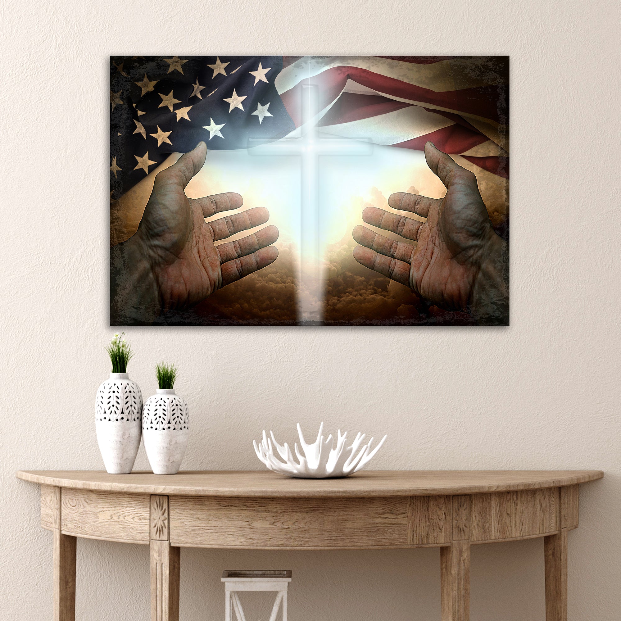 American Faith canvas wall art by Tailored Canvases, featuring a detailed religious-themed design on high-quality canvas.