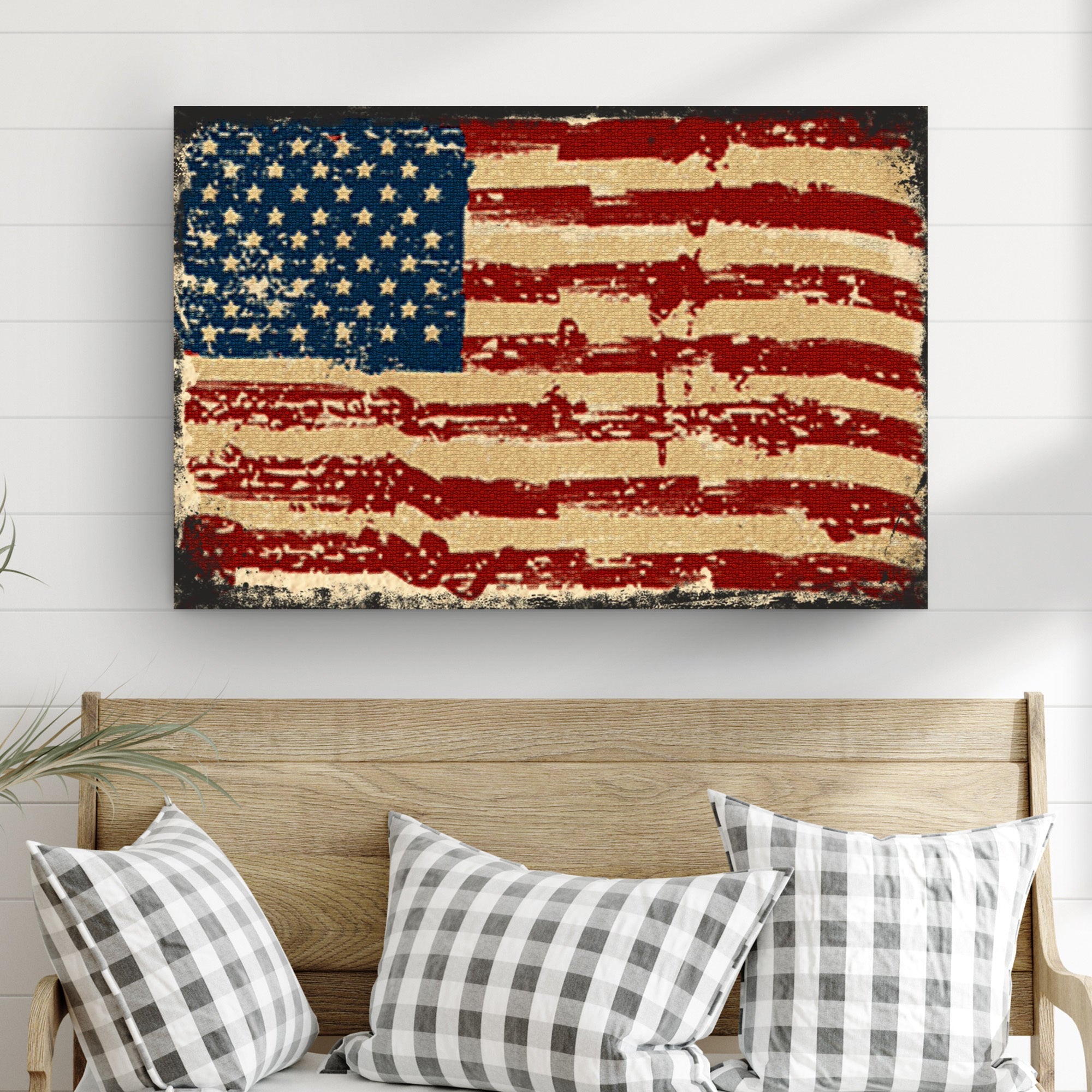 American Flag canvas wall art by Tailored Canvases, featuring a patriotic red, white, and blue flag design on a textured canvas.