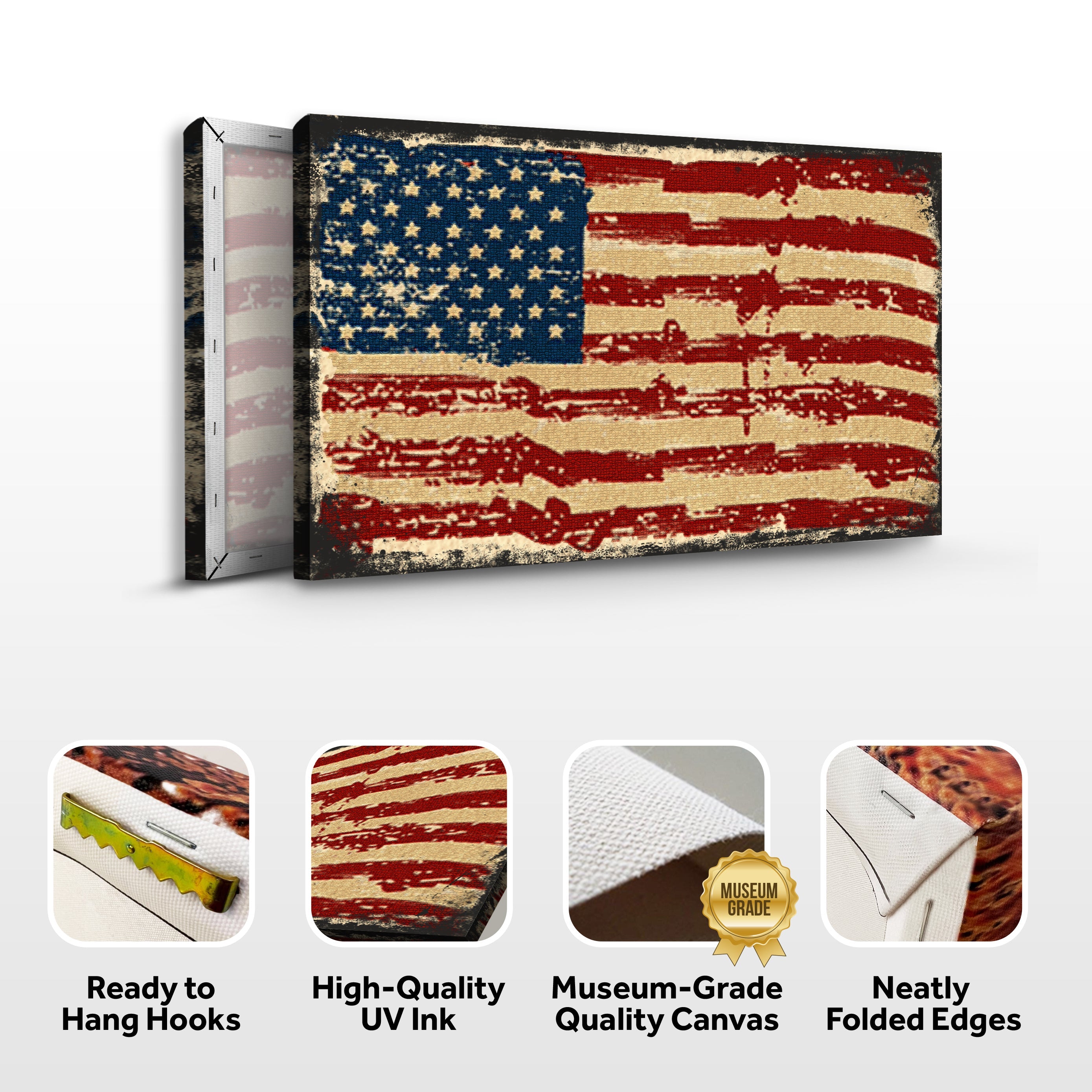 American flag canvas wall art by Tailored Canvases, featuring a vibrant patriotic design on durable canvas for home decor.