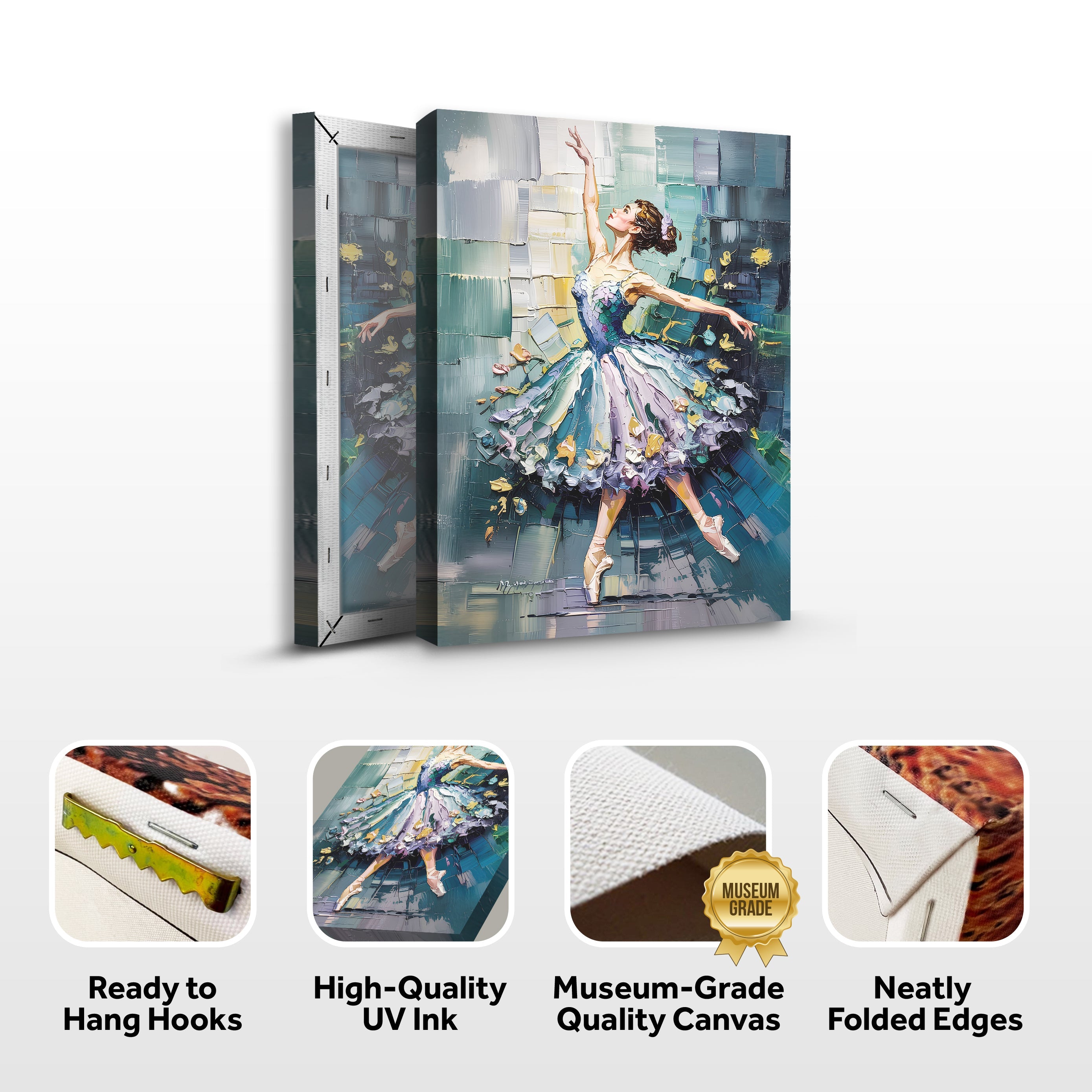 Abstract ballerina wall art on canvas by Tailored Canvases, featuring elegant dance-inspired designs and soft color tones.