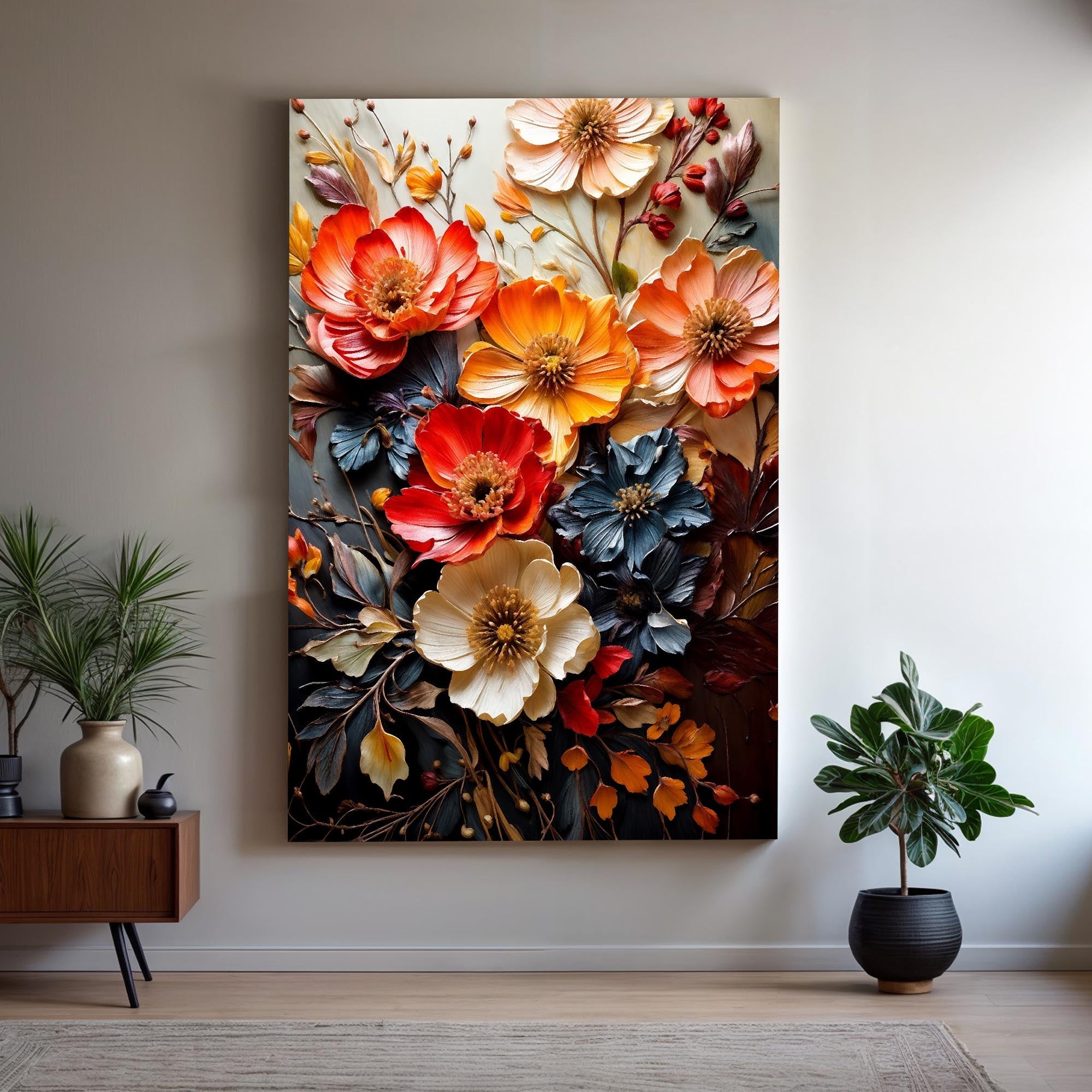 Canvas wall art featuring vibrant blooming garden design by Tailored Canvases, perfect for adding floral elegance to a living space.
