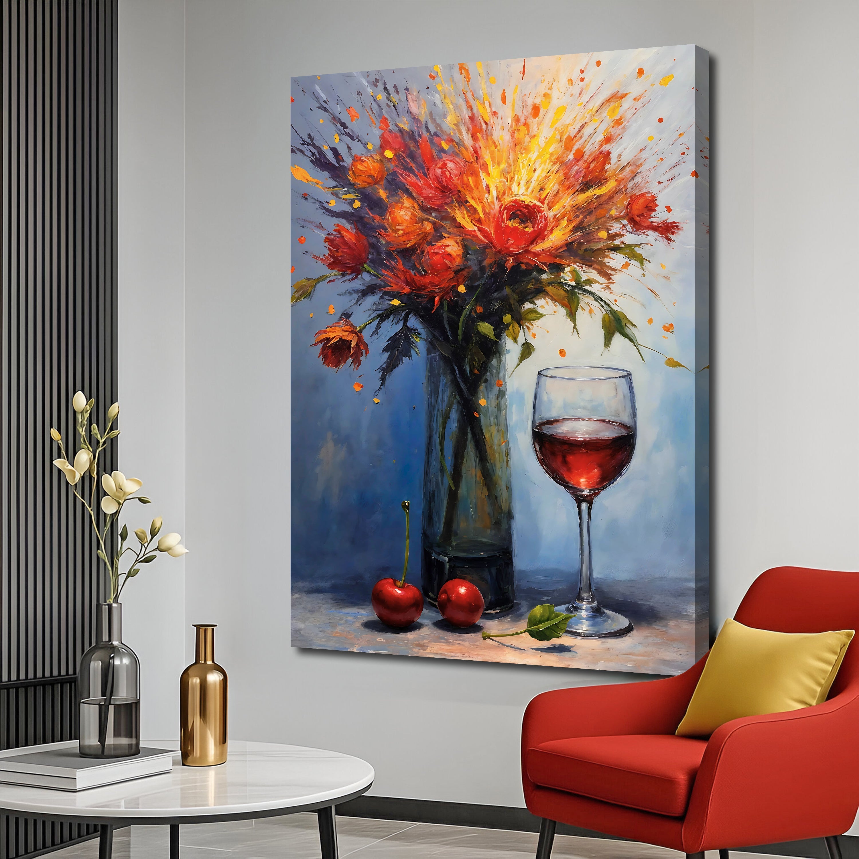 Abstract still life wall art on canvas by Tailored Canvases featuring vibrant, dynamic colors and modern artistic design.