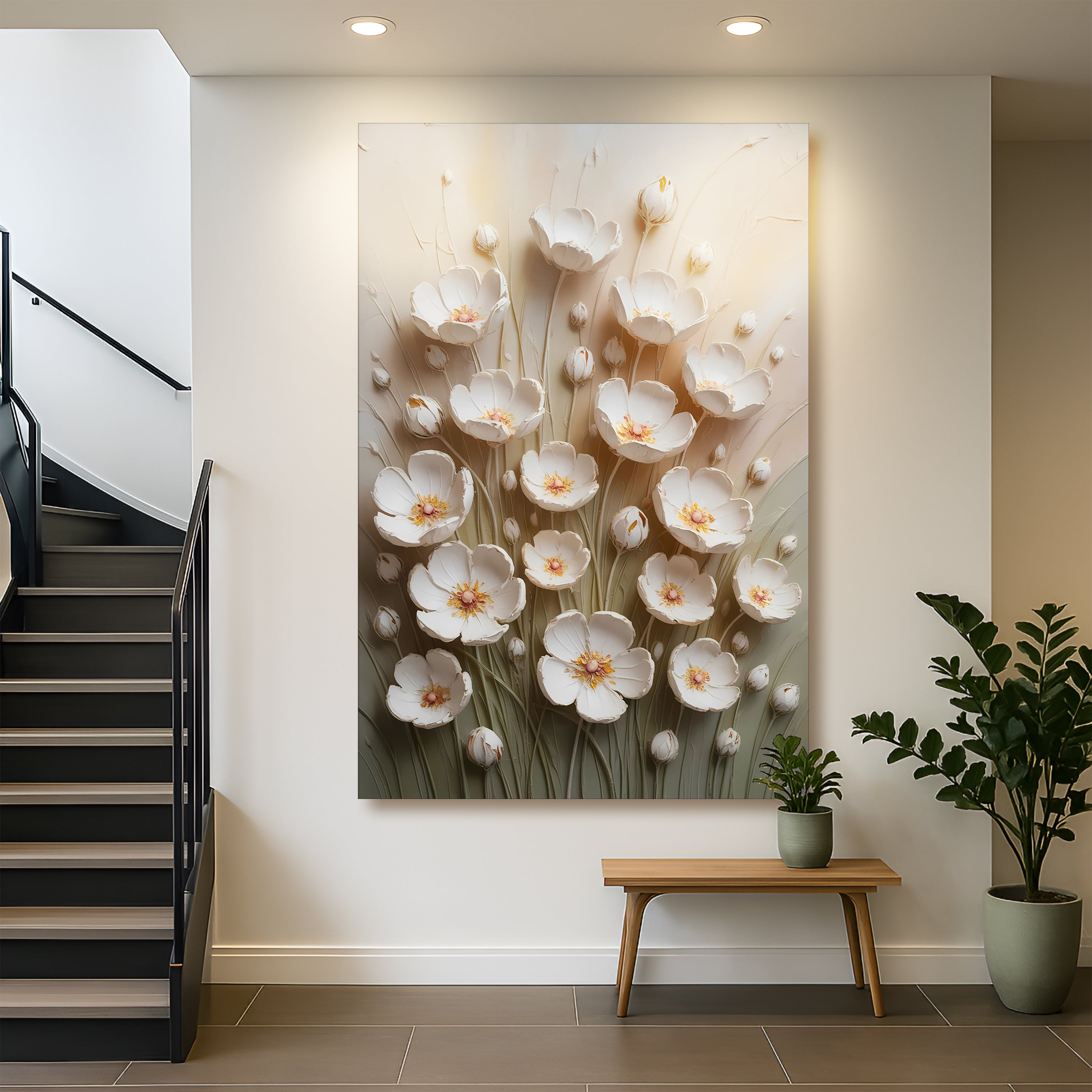 Colorful floral wall art on canvas by Tailored Canvases, featuring vibrant, detailed flower designs for home decor.
