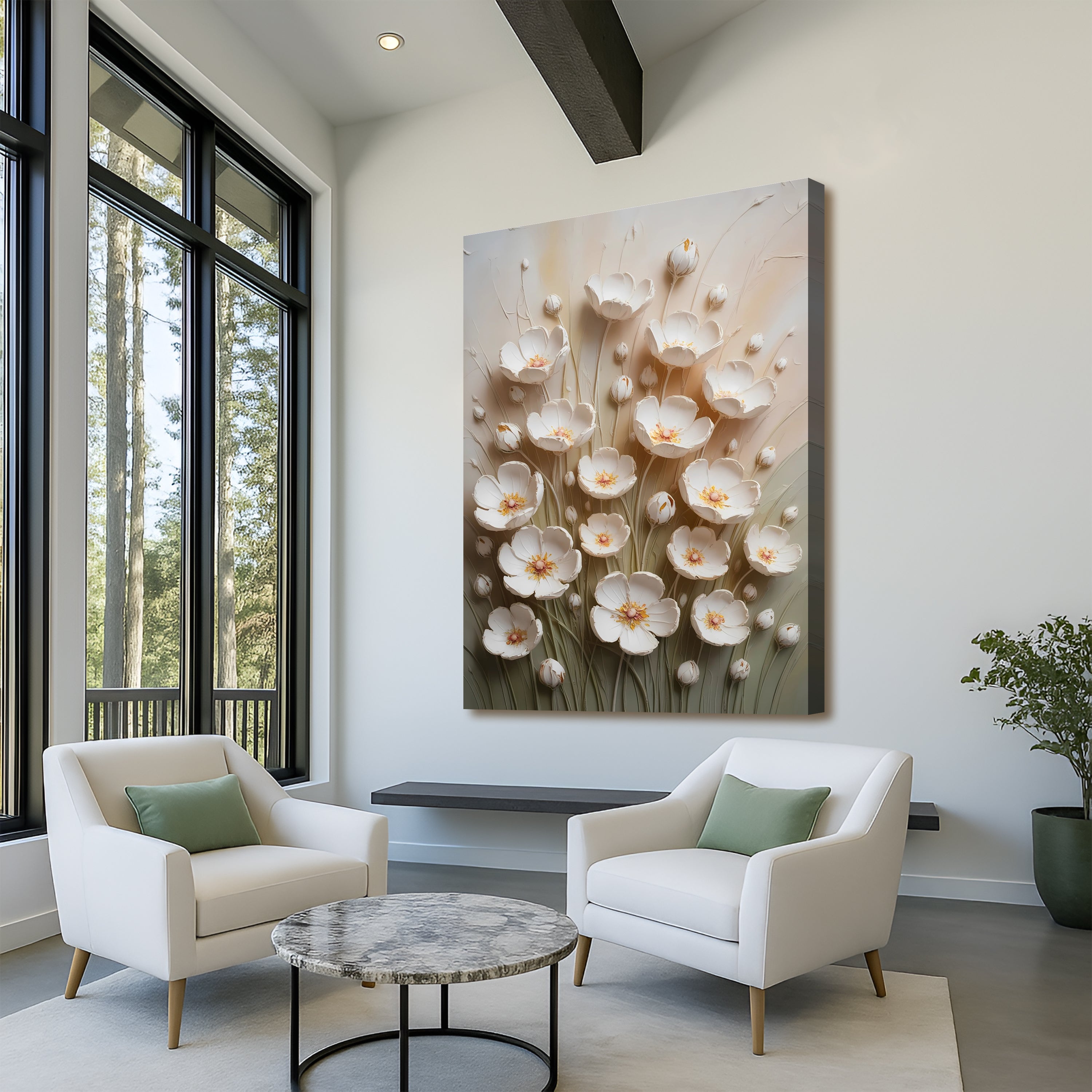 Colorful floral wall art on canvas by Tailored Canvases, featuring vibrant flower illustrations for home decor.