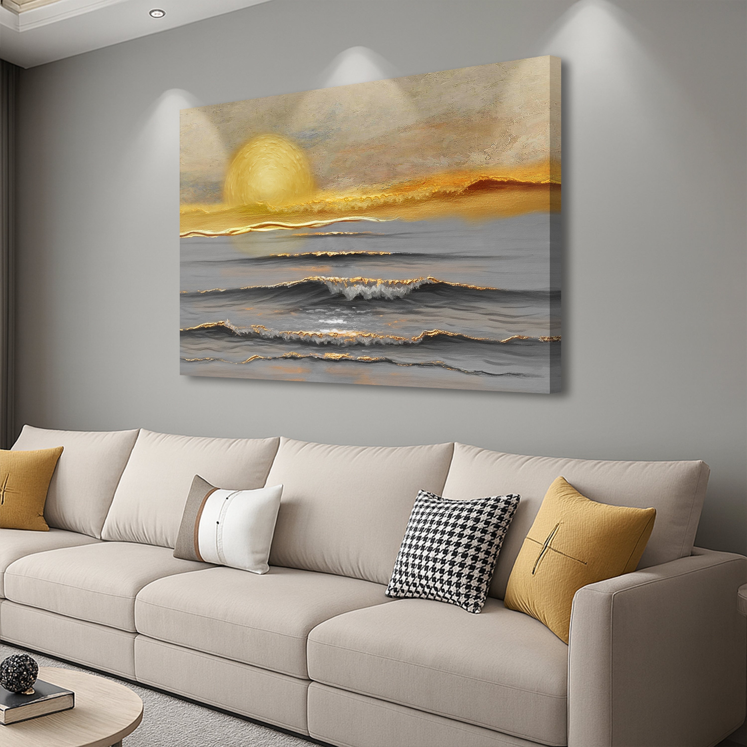 Golden Horizon Calm wall art on canvas by Tailored Canvases, featuring warm sunset tones and tranquil landscape imagery.