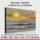 Golden Horizon Calm wall art canvas by Tailored Canvases featuring a serene sunset scene with warm tones and abstract horizon design.