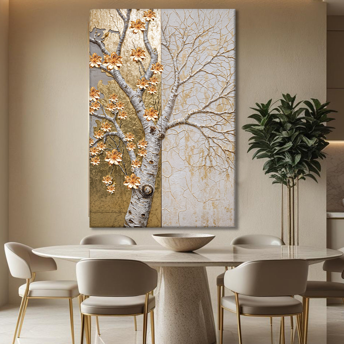 Ivory Seasons wall art canvas by Tailored Canvases featuring a serene nature scene with soft, neutral tones and intricate details.
