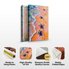 Canvas wall art featuring turtles' journey to the sea, with colorful sea turtle illustrations on a textured canvas background.
