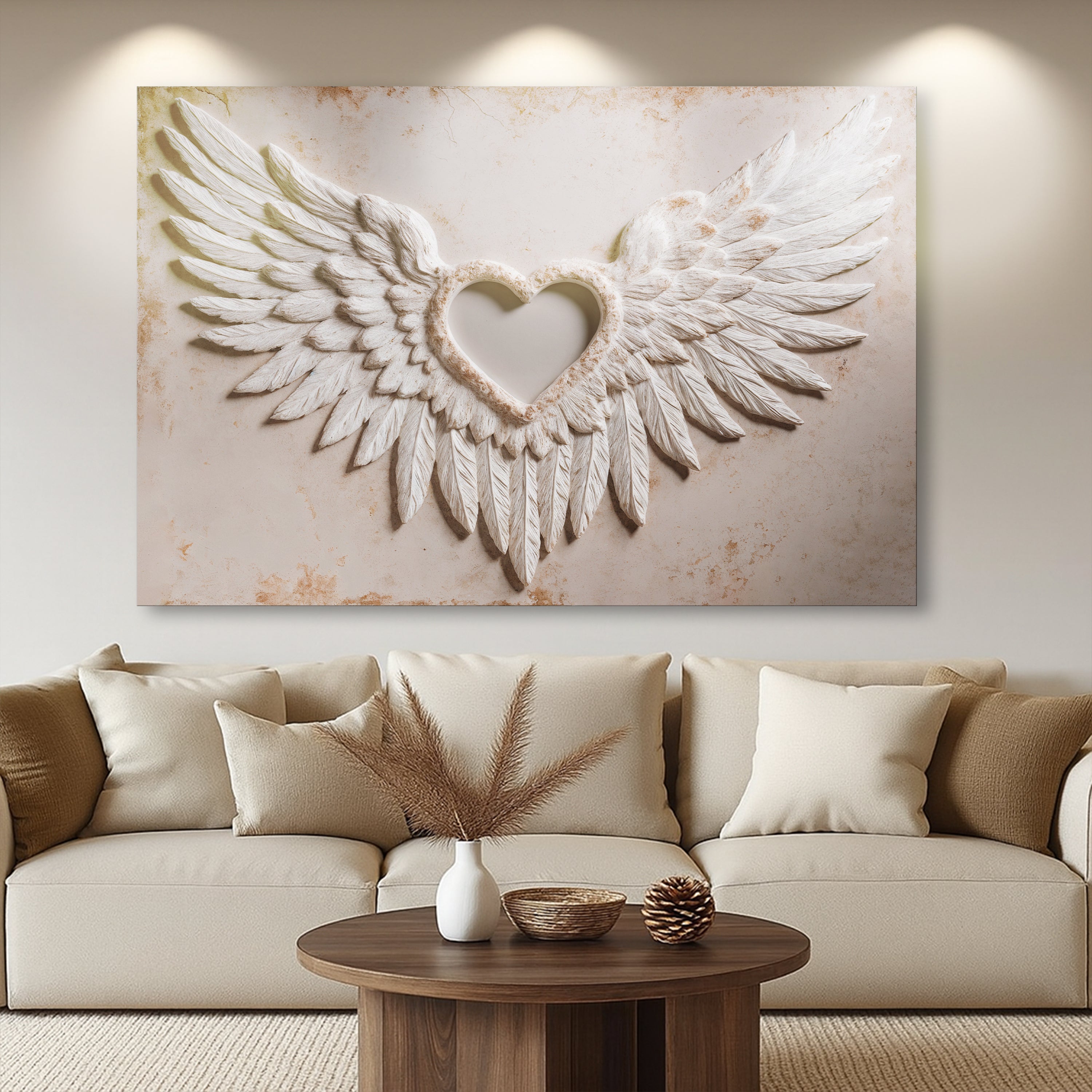 Abstract Wings of Love wall art on canvas by Tailored Canvases, featuring vibrant colors and winged design for modern home decor.