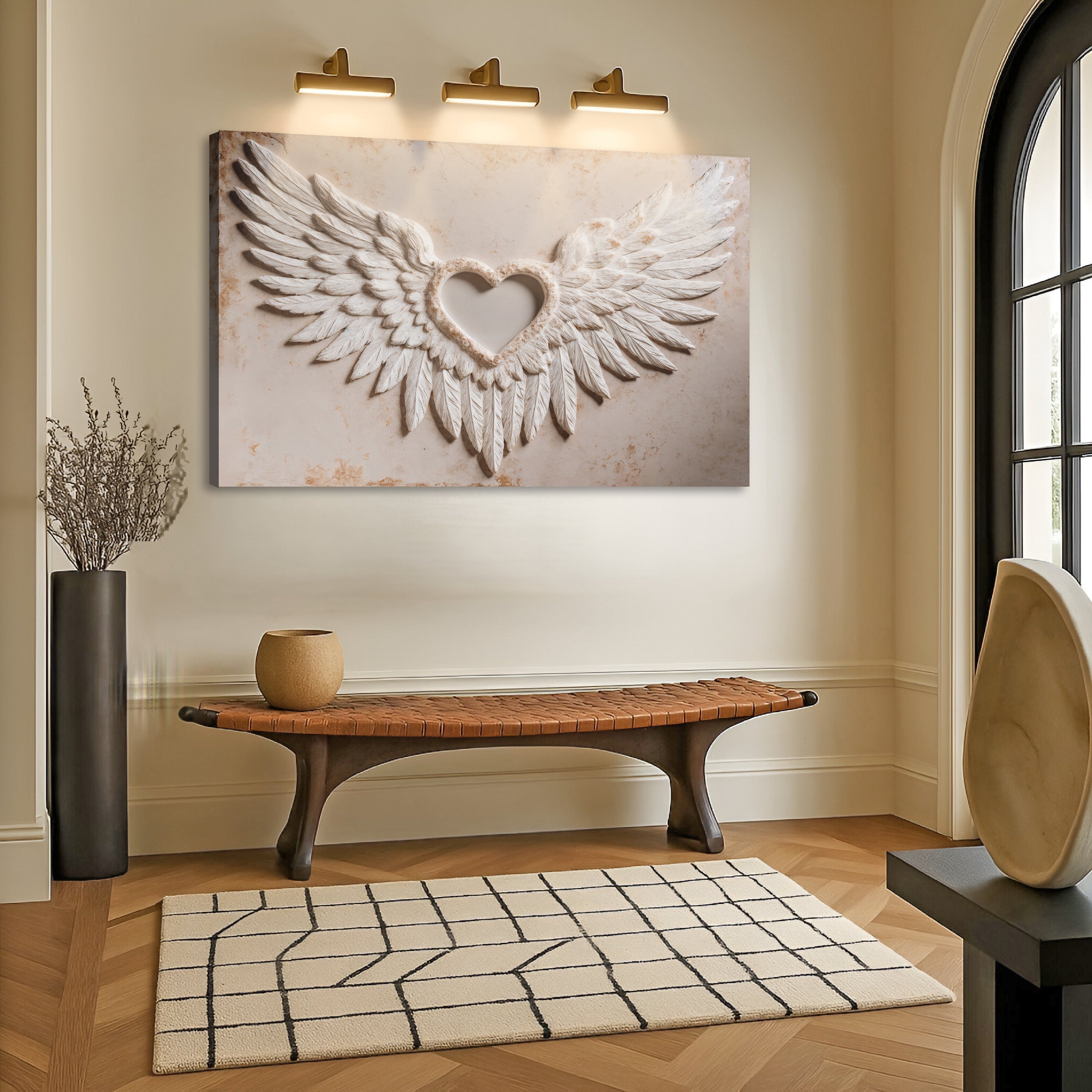 Abstract Wings of Love canvas wall art by Tailored Canvases, featuring vibrant colors and winged heart design on canvas.