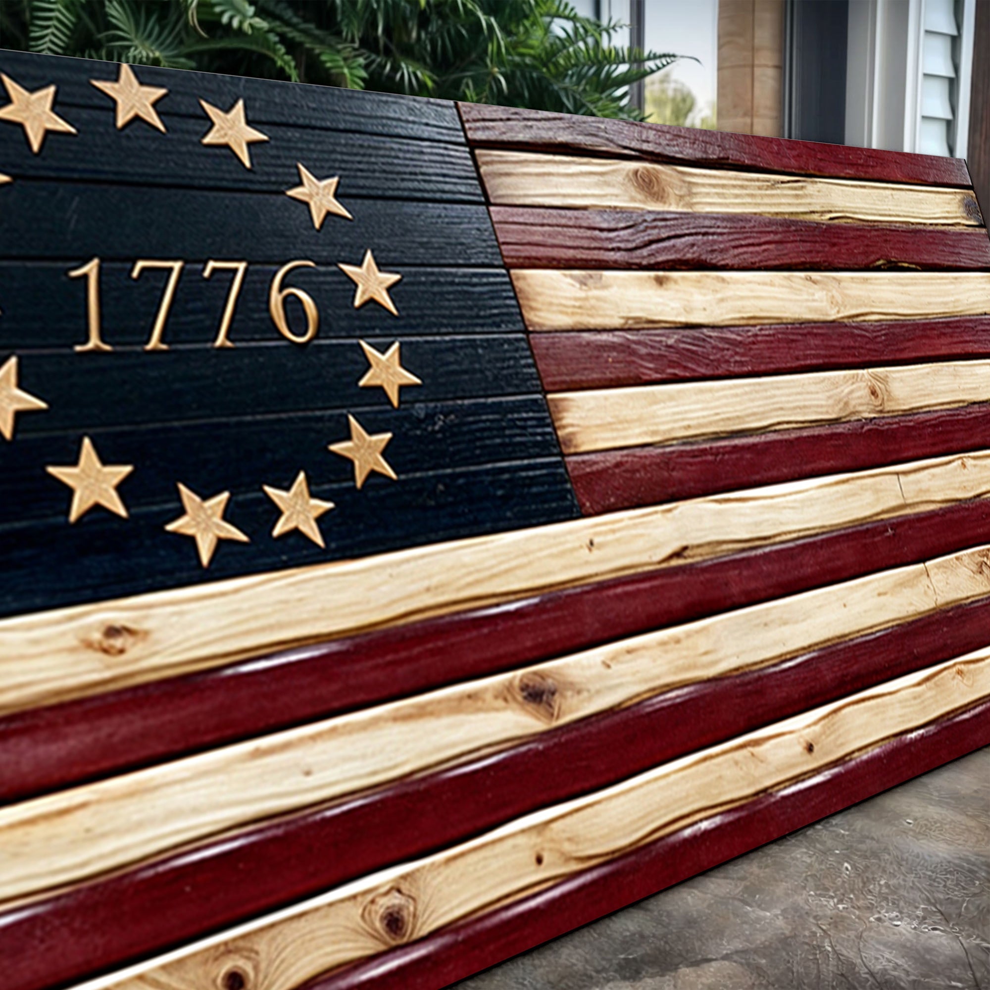 Canvas wall art featuring the 1776 American flag design by Tailored Canvases, displayed as a patriotic home decor piece.