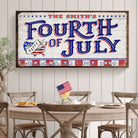 Personalized 4th of July welcome sign on canvas from Tailored Canvases, featuring patriotic design and customizable text.